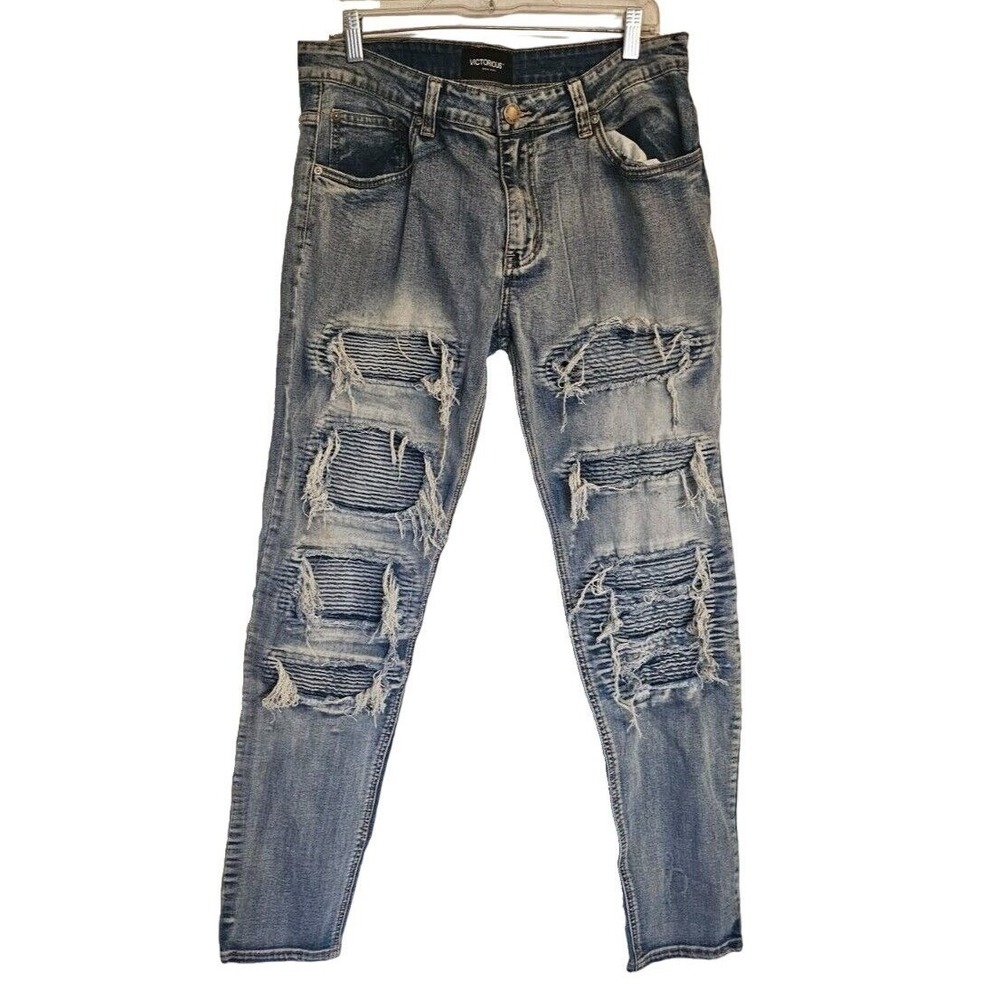 Victorious Jeans Mens 32x32 Blue moto‎ distressed